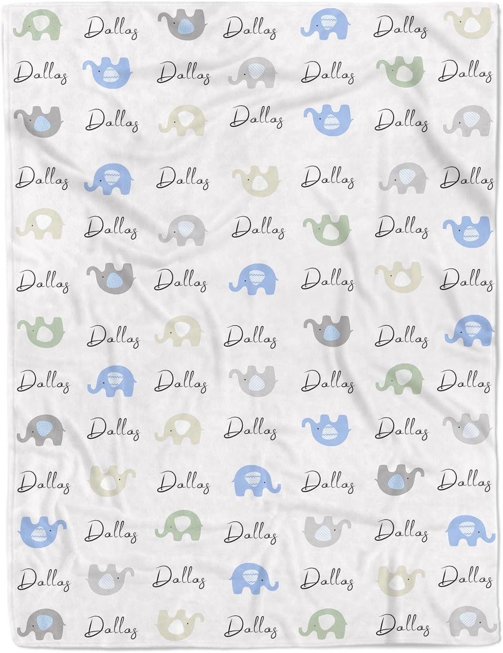 Personalized Baby Name Blanket for Boy Girl Custom Elephants Blanket for Newborn Customized Gifts for Baby Shower Birthday Christmas