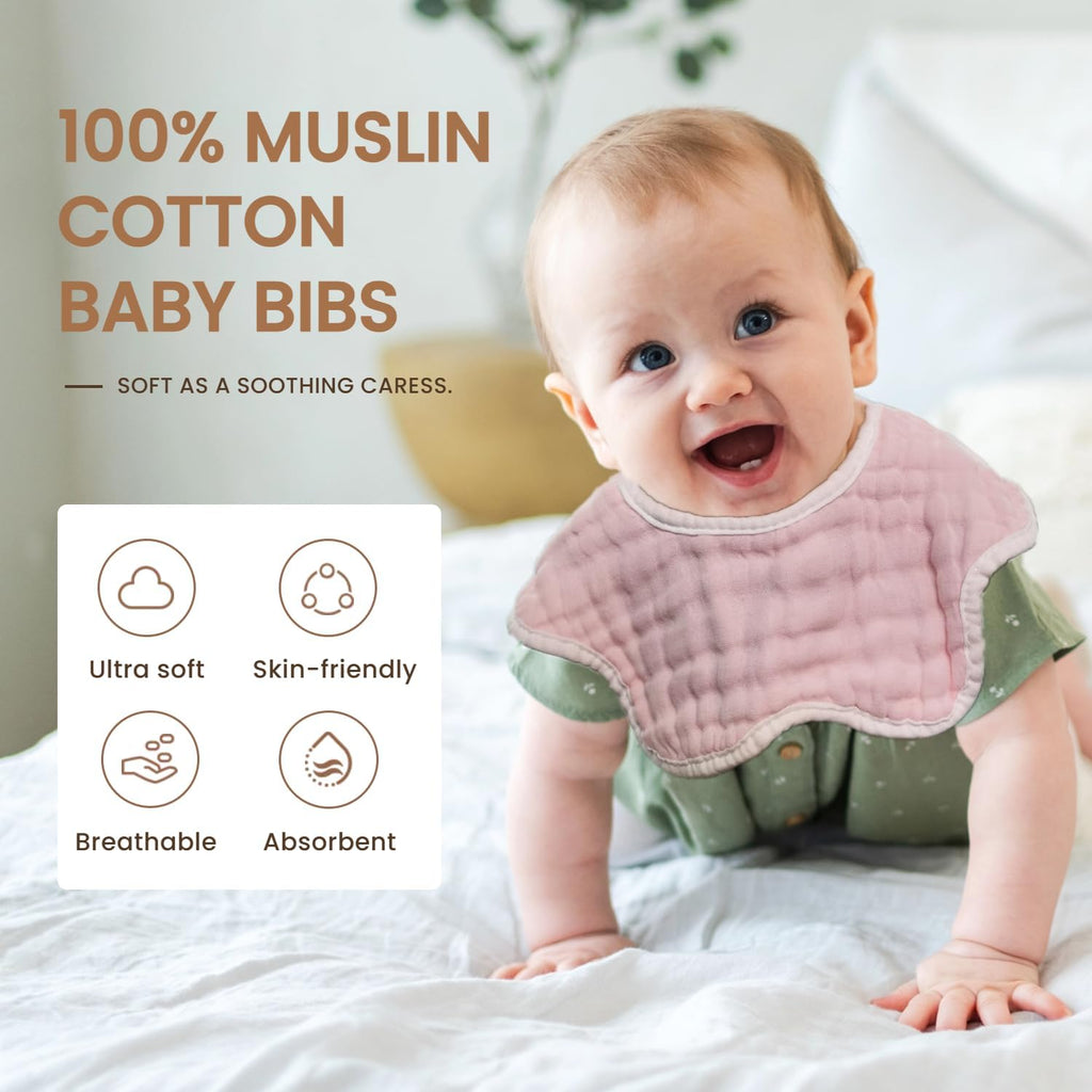 MUKIN Baby Drooling Towel, Snap Bibs, Muslin Bibs, 6 Pack, Adjustable, Soft Cotton