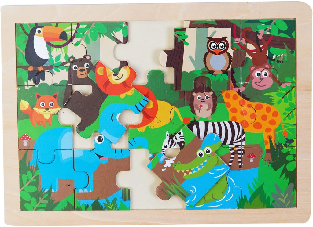 Animals Wooden Jigsaw Puzzle for Kids Set of 2 - African Wildlife and Farm Animals（15 pcs） Preschool Educational Learning Toys Gift for Toddlers Boys and Girls