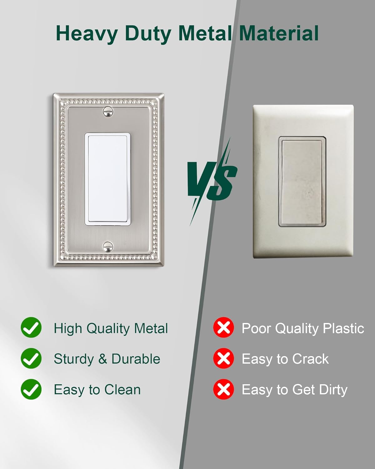 2-Pack Decorator Outlet Cover Plate, Decorative Switch Plates and Outlet Covers, Brushed Nickel Metal Wall Plates for Electrical Outlets, Receptacle, GFCI Outlet, Dimmer Switch