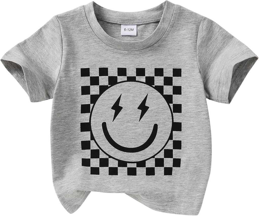 Happy Town Toddler Clothes Baby Boy Girl Smiley Face Shirt Short Sleeve T-Shirt Tee Summer Tops Outfits