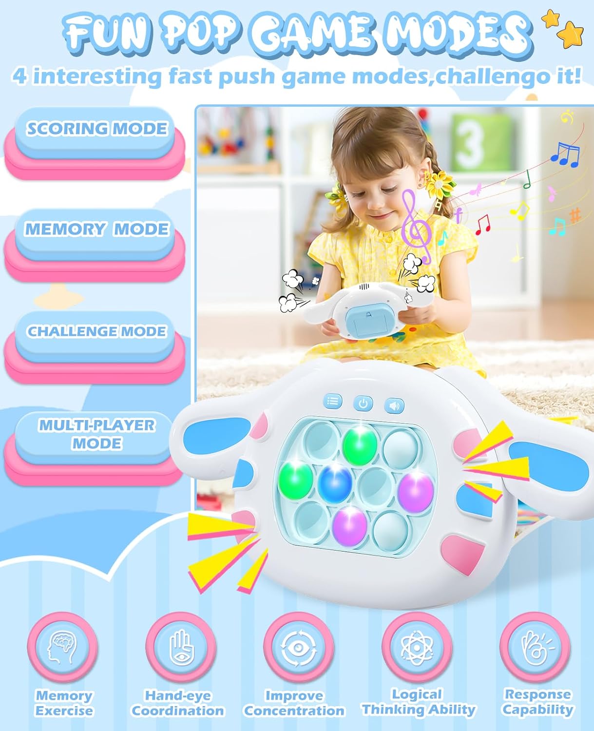 Pop Game Light Up Fidget Toy Fast Push Travel Games Gifts for Kids Ages 8-12 Teen Christmas Valentine's Day Autism Relief Accessories Toys for 3 4 5 6 7 8 9 Year Old Boy Girl Birthday Gift Idears