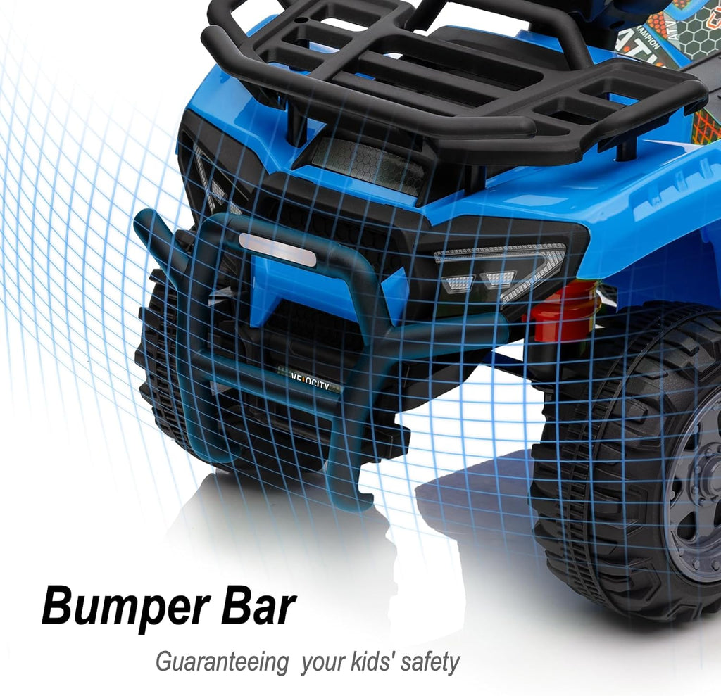 Kids ATV 4 Wheeler, 6V Ride-On Toy for Toddlers 1-3 Boys & Girls with Music, Forward & Reverse - Blue