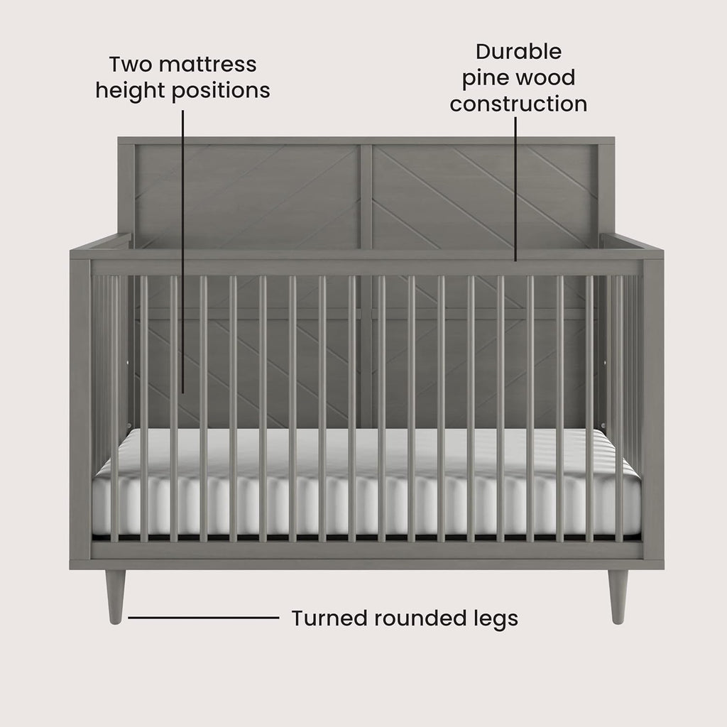 Child Craft Surrey Hill 4-in-1 Convertible Crib, Baby Crib Converts to Day Bed, Toddler Bed and Full Size Bed, 3 Adjustable Mattress Positions, Non-Toxic, Baby Safe Finish (Lunar Gray)