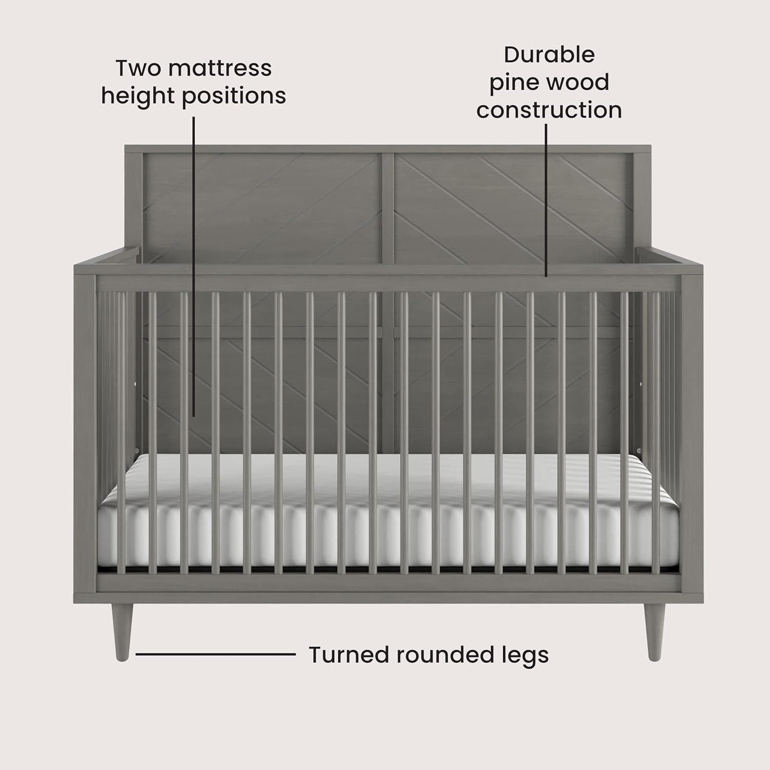 Child Craft Surrey Hill 4-in-1 Convertible Crib, Baby Crib Converts to Day Bed, Toddler Bed and Full Size Bed, 3 Adjustable Mattress Positions, Non-Toxic, Baby Safe Finish (Lunar Gray)