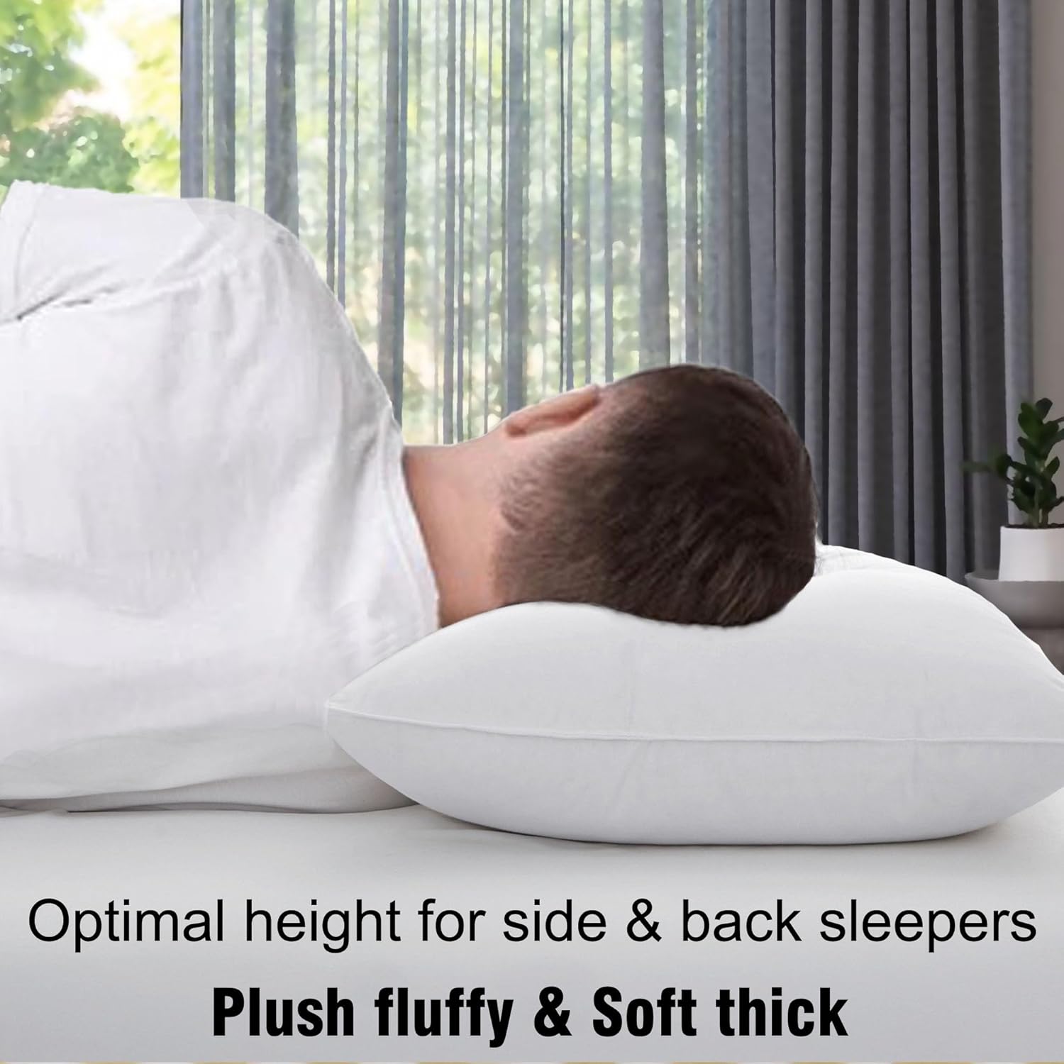 Hotel Collection Thick Bed Pillows Standard Size Set of 2 Soft Plush Fluffy Side Sleeper Pillow for Adults Back Sleeping High Loft Medium Firmness White 20x26 inches