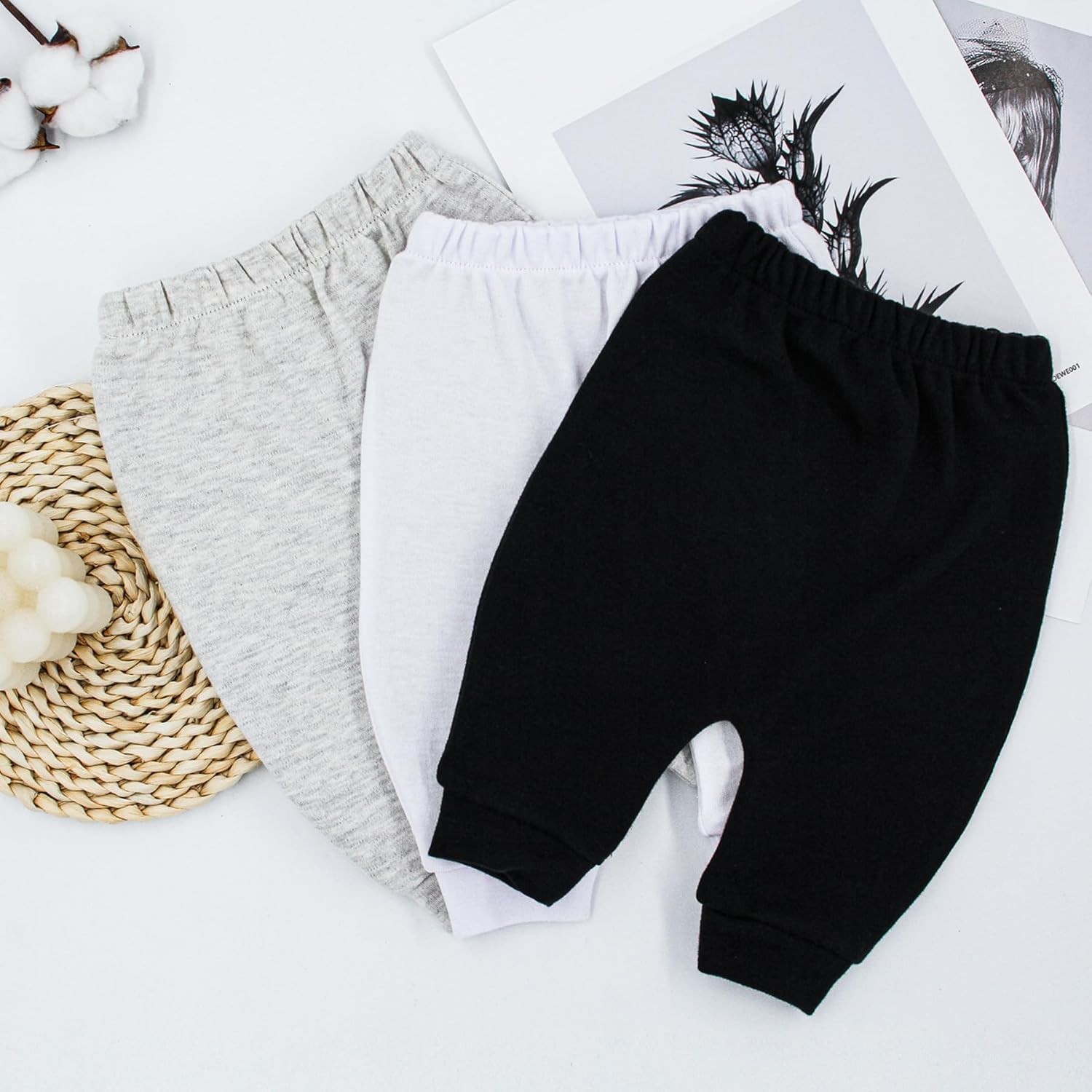 Hakochia Baby Pants for Boys & Girls: 100% Cotton, Soft, Comfy, Ample Diaper Room 0-36 Months