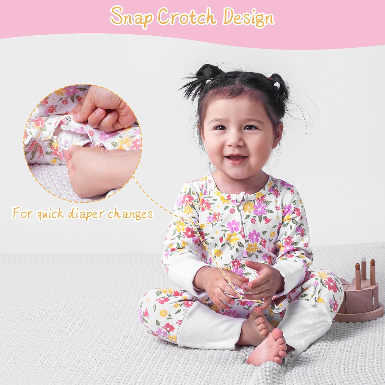 Satol Baby Girl Cotton Clothes, One-Piece Zip Front Footed, 2 Way Zipper Outfit Baby Clothes for Girls