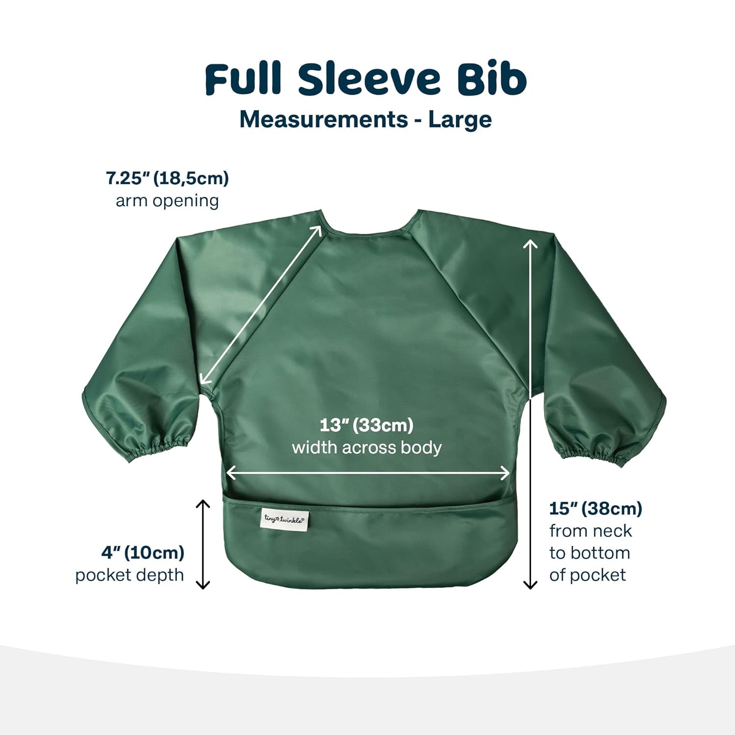 Tiny Twinkle Mess Proof Baby Bibs, 2pk Waterproof Smock Baby Bibs for Eating, Machine Washable Long Sleeve Bibs, Baby Led Weaning, Toddler Bibs, BLW Supplies (Slate Olive, Small 6-24 Months)