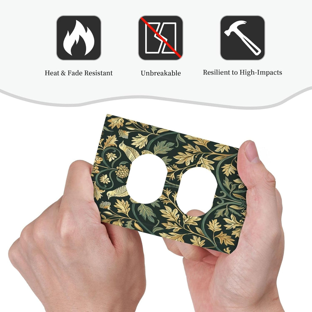 Outlet Covers William Morris Vintage Botanical Birds Golden Green Leaves 1 Gang Duplex Wall Plate Decorative Switch Plates Electrical Receptacle Faceplate Light Switch Cover for Bedroom