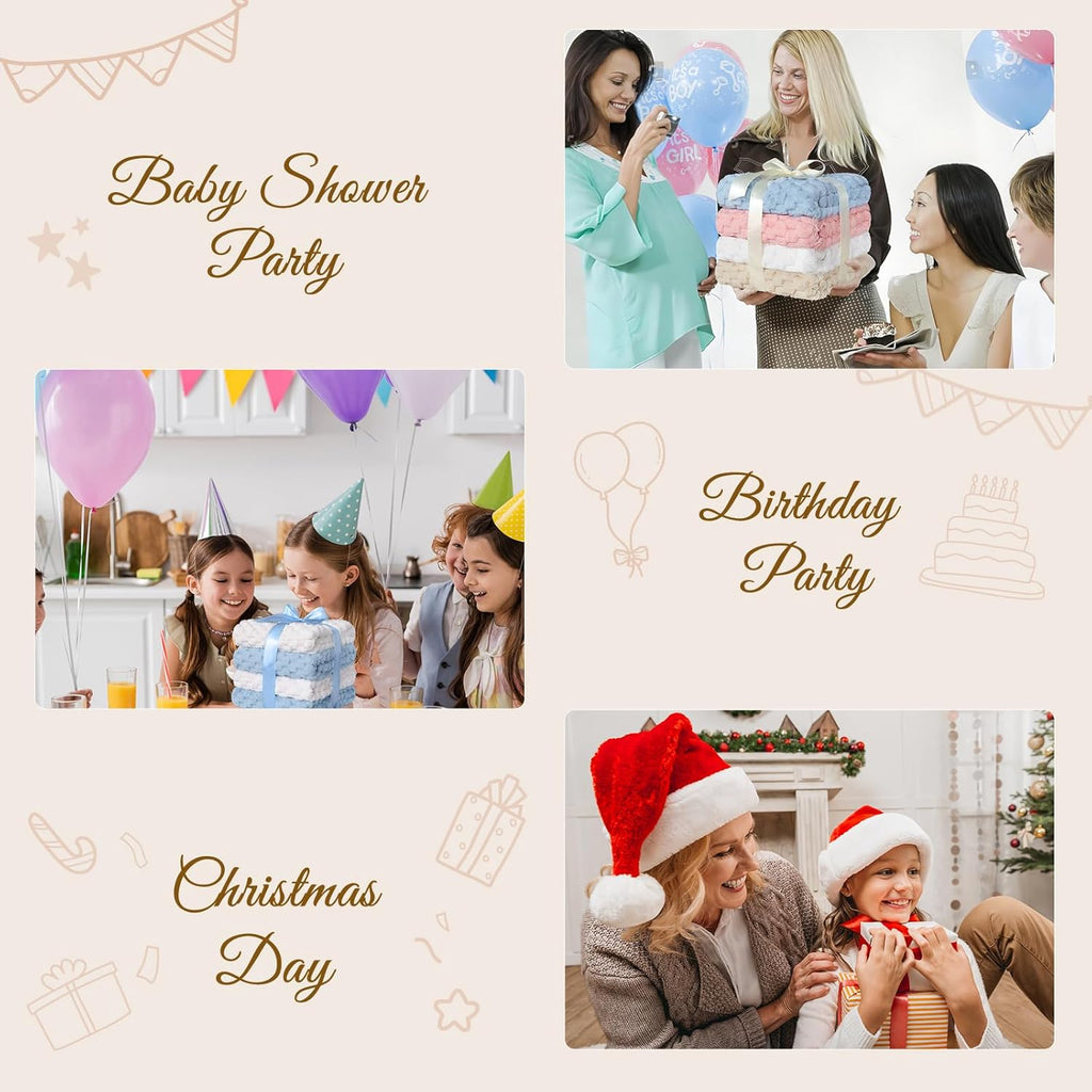 HOMRITAR 4 Pcs Baby Blanket for Unisex 3D Flannel Fleece Fluffy Blankets for Baby Soft Plush Breathable Bed Blanket for All Season Toddler Infant or Newborn 30 x 40 Inch (2 Pcs Blue, 2 Pcs Cream)