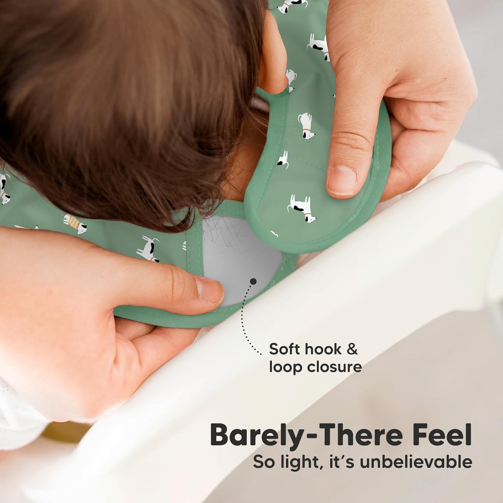 3-Pack Waterproof Baby Bibs for Eating - Lightweight Toddler Feeding Bibs with Large Food Catcher, Mess Proof, Food-Grade Baby Eating Essentials, Easy to Put On & Clean (Pets & Paws)