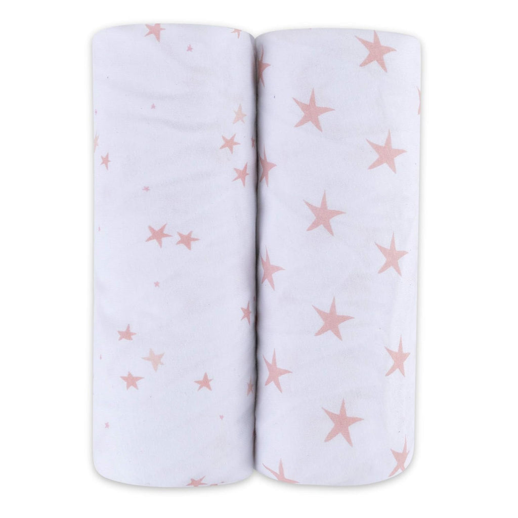 Changing Pad Cover - Cradle Sheet 100% Jersey Cotton 2 Pack for Baby Girl-Dusty Rose and Mauve Pink Stars