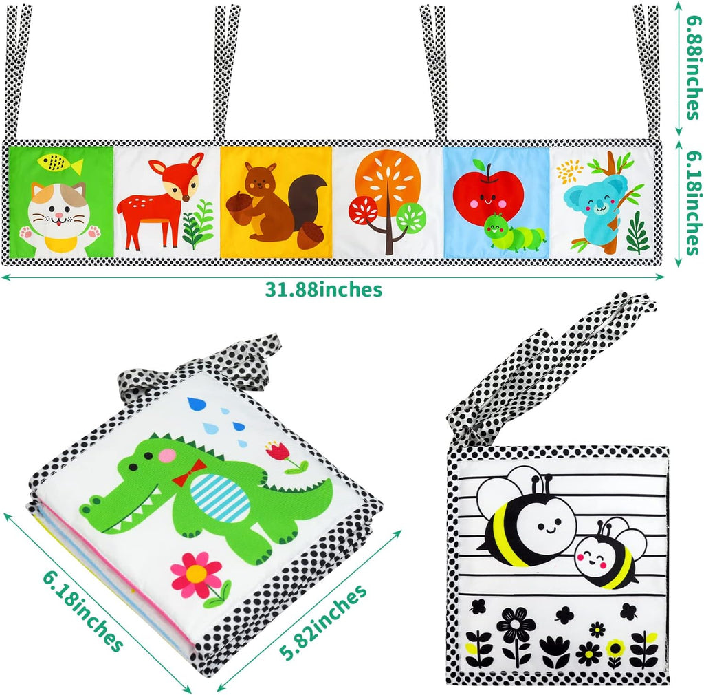 OKOOKO Black and White High Contrast Soft Baby Books 2PCS Washable Tummy Time Toy Crib Stroller Toy Montessori Sensory Toy Early Education for Newborn Baby Infant 0-6 6-12 Months