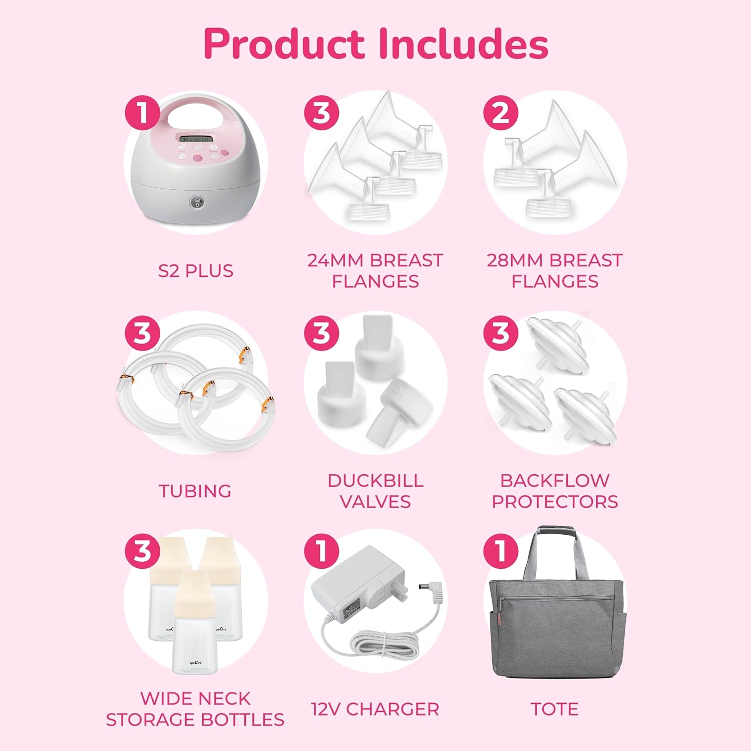 Spectra Baby S2 Plus Premier Electric Breast Pump with Grey Tote Premium Accessory Kit - 24 mm
