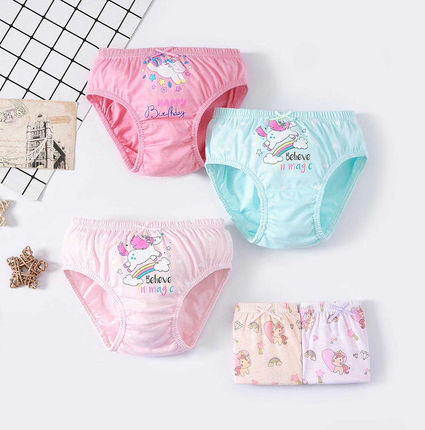 CHUNG Toddlers Little Girls Cotton Briefs Panties Pack of 5/6 Print Underwear 2T-10Years