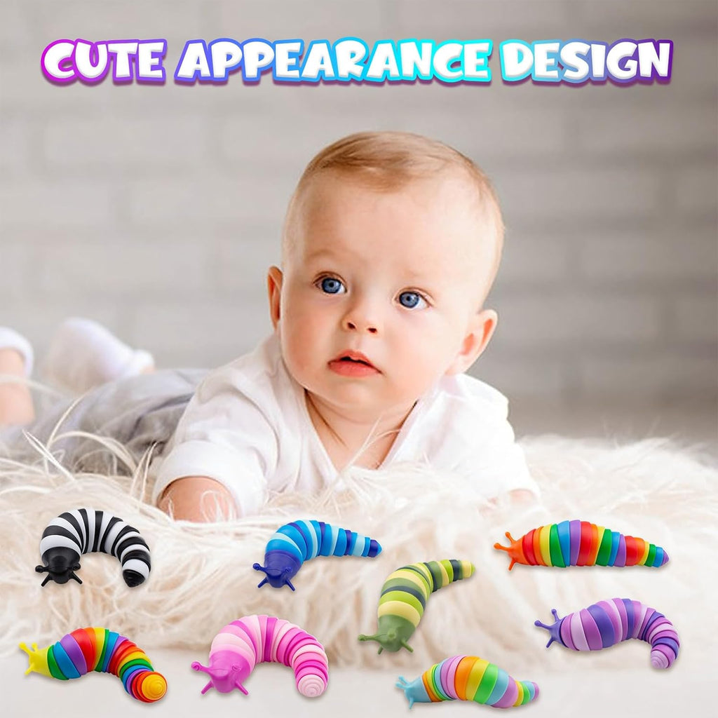 Cevioce 8 PCS Fidget Toys Slug for Adults Anxiety Sensory Toys for Party Favors Toddler Fidget Toys Age 3-4 ADHD Autism Toys for Anxiety Stress Christmas Stocking Stuffers Gifts for Boys Girls