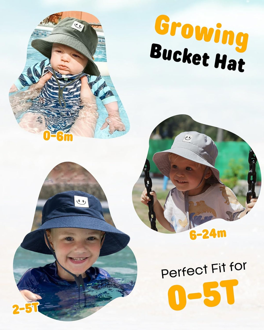 FURTALK Baby Sun Hat Smile Face Toddler Boys Girls Bucket Hat 0-5 Years Kids UPF 50+ Sun Protection Summer Hats