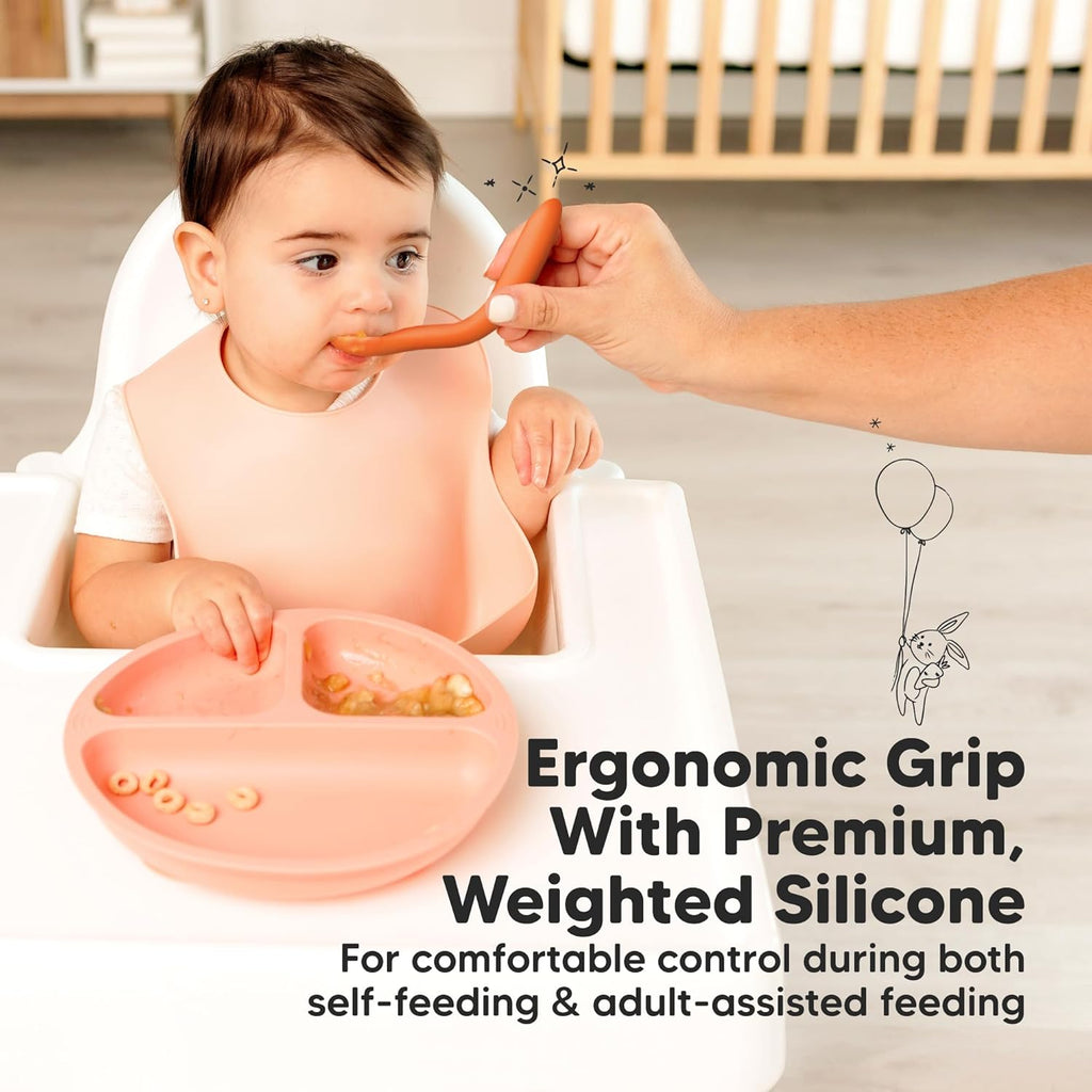 KeaBabies Silicone Baby Spoons, Self Feeding 6-12 months - 3-Pack Baby Weaning Eating Utensils, Toddler First Food Training Spoon, Infant, Kids Feeding Supplies Essential Set,Dishwasher-safe (Valiant)