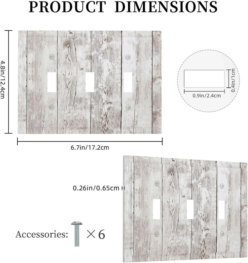 Decorative Switch Plates Rustic Vintage White Wood Grain 3 Gang Wall Plate Triple Toggle Light Switch Cover Faceplate Electrical Wall Panels for Farmhouse Home Decor