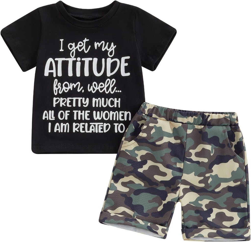 wdehow Toddler Kids Baby Boy Summer Clothes Sets 1T 2T 3T 4T 5T Letter Print Short Sleeve Tops Camouflage Shorts Outfits