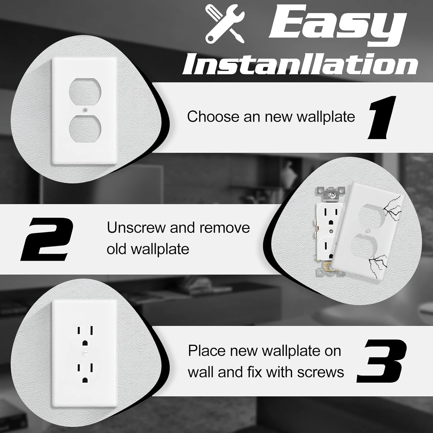 Decorator Wall Plate 1-Gang Duplex Electrical Outlet Cover Plates,Unbreakable Polycarbonate Thermoplastic, White (4-Pack, Single Duplex)