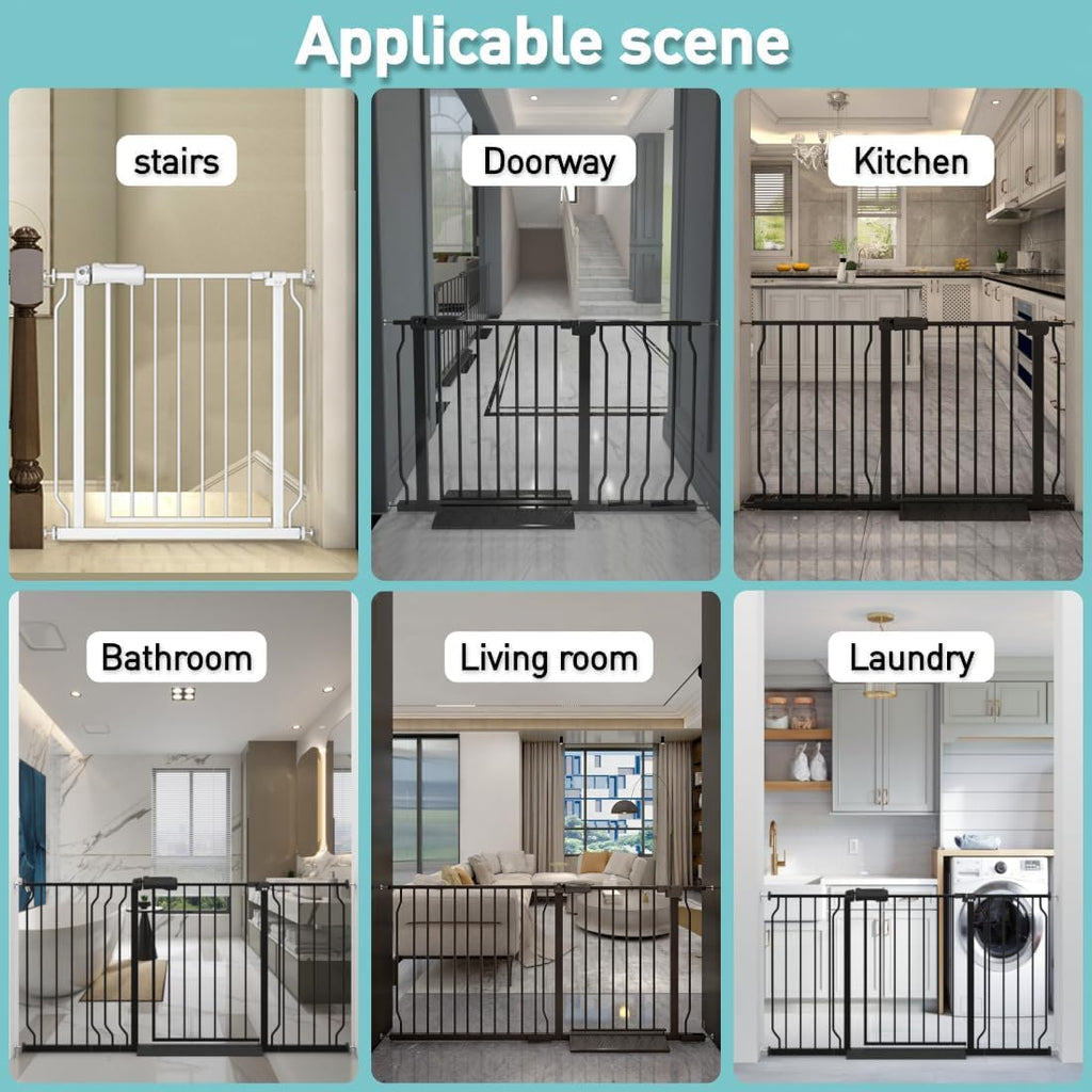 WAOWAO Baby Gate 76.38-81.07" Extra Wide Pressure Mounted Walk Through Swing Auto Close Safety White Metal Toddler Kids Child Dog Pet Puppy for Stairs,Doorways,Kitchen