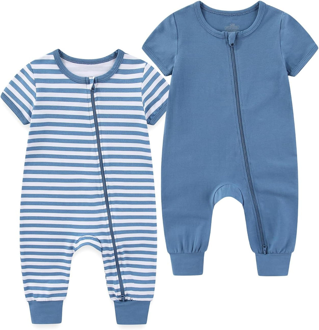 Baby Boy Girl 2 Pack Romper Infant Short Sleeve 2 Way Zipper One Piece Jumpsuits Newborn Clothes 0-24 Months