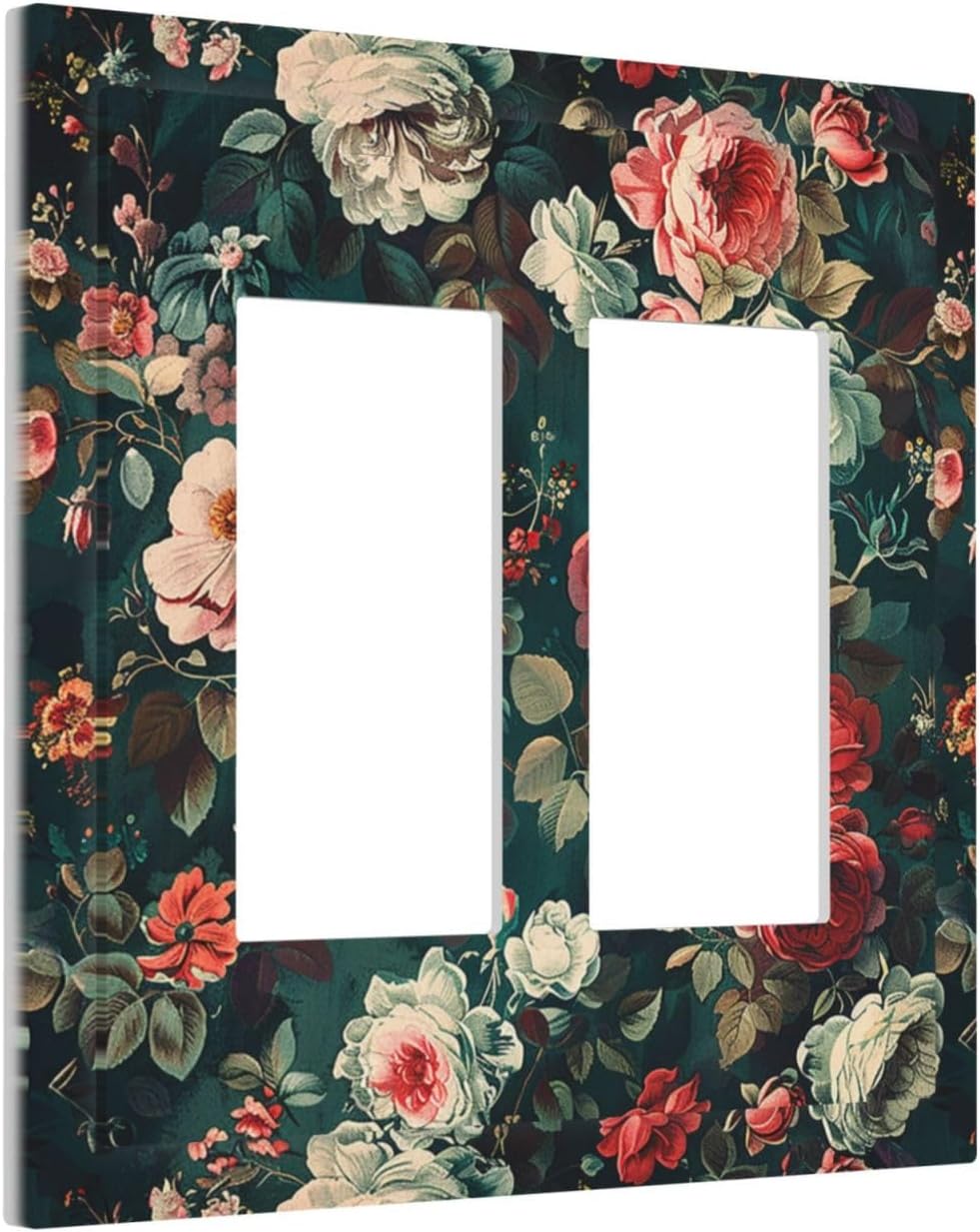 Decorative Outlet Covers Baroque Vintage Peony Flower Floral 2 Gang Double GFCI Rocker Electrical Wall Panels Light Switch Cover Plate for Bedroom Farmhouse Decor