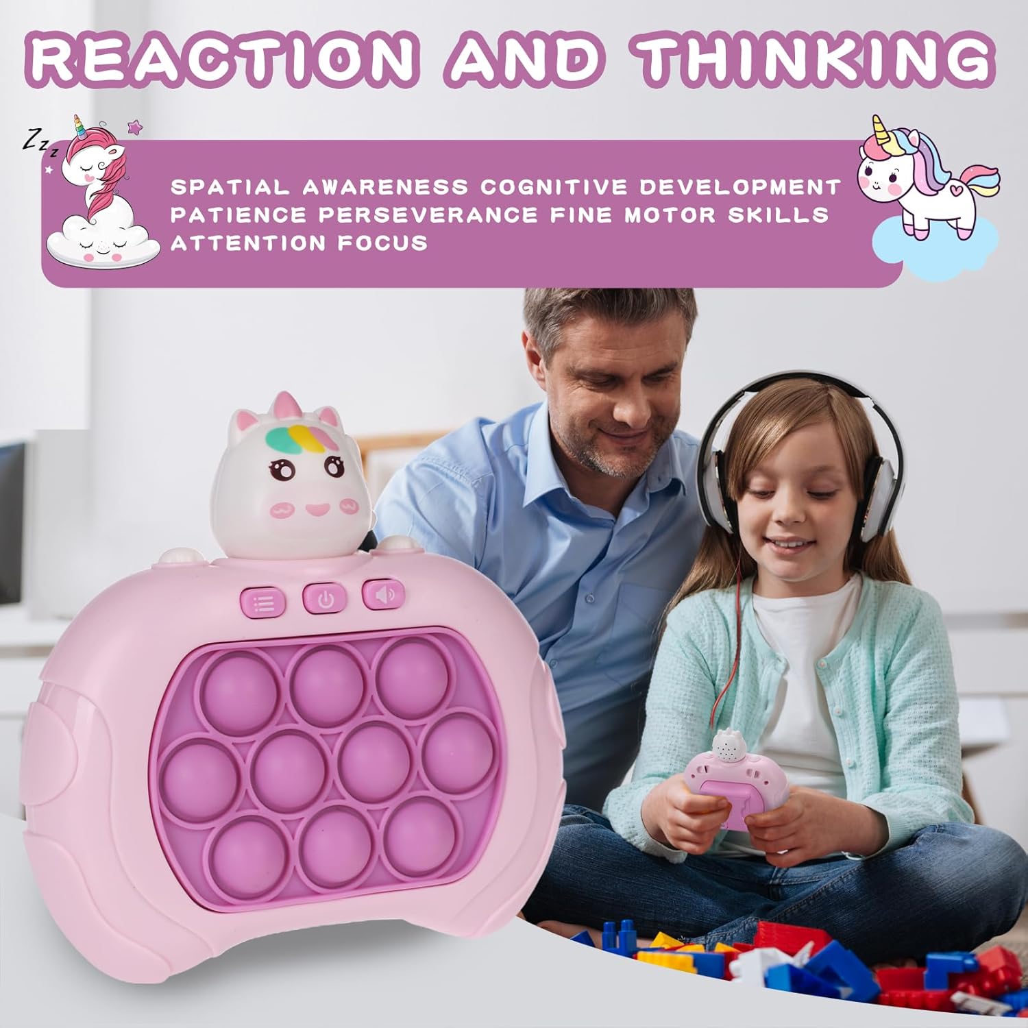 Fast Push Game Pop Fidget Toys for Kids, Fast Push Bubble Game, Quick Push Pop Game for Boys & Girls Age 3-12, Handheld Puzzle Game Sensory Toys Relaxation and Decompression (Pink Unicorn)