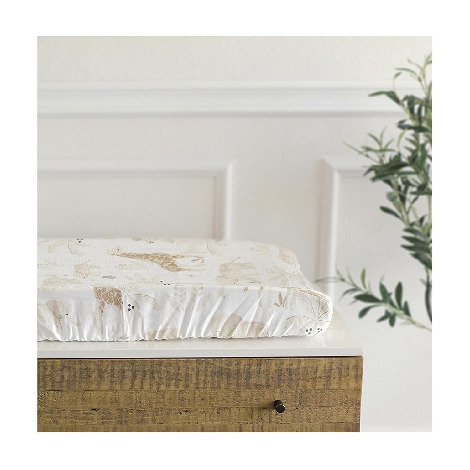 Crane Baby Jungle Theme Changing Pad Cover, 100% Cotton, Quilted Design, Machine Washable, Elastic Fit, Safari Animal Nursery Decor