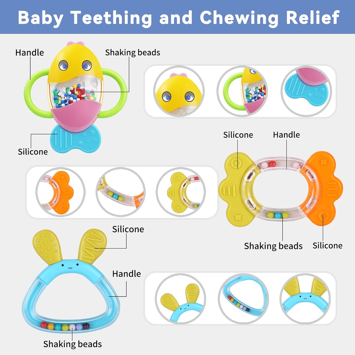 MOONTOY 9pcs Baby Rattles 3-6 Months, Infant Teething Toys 3-6 Months, Teethers Baby Toys 6-12 Months Sensory Toys for Babies 3 4 5 6 7 9 10 Month Boy Girl Gifts
