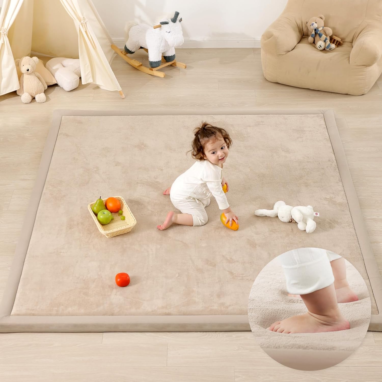 1.3" Thick baby play mat for floor,79 x 118 Large Foam Tummy Time Mat,Padded Support Soft Plush Nursery Rug for Infant,Kids Toddler Crawling kick activity (Light Grey)