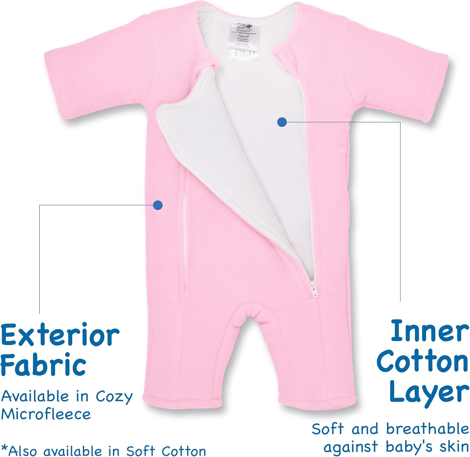 Magic Sleepsuit Baby Merlin's Bamboo/Cotton Baby Swaddle Transition Product - Soft and Cozy Design, Double Zipper for Easy Diaper Changes, Promotes Safe Sleep, 3-6 Months - Pink - Small 12-18lbs