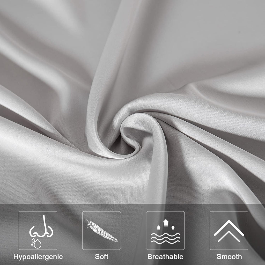 SIYUAN Silk Light Gray Pillowcase, Standard Size, Temperature Regulator, Beauty Anti-Aging, Hidden Zipper
