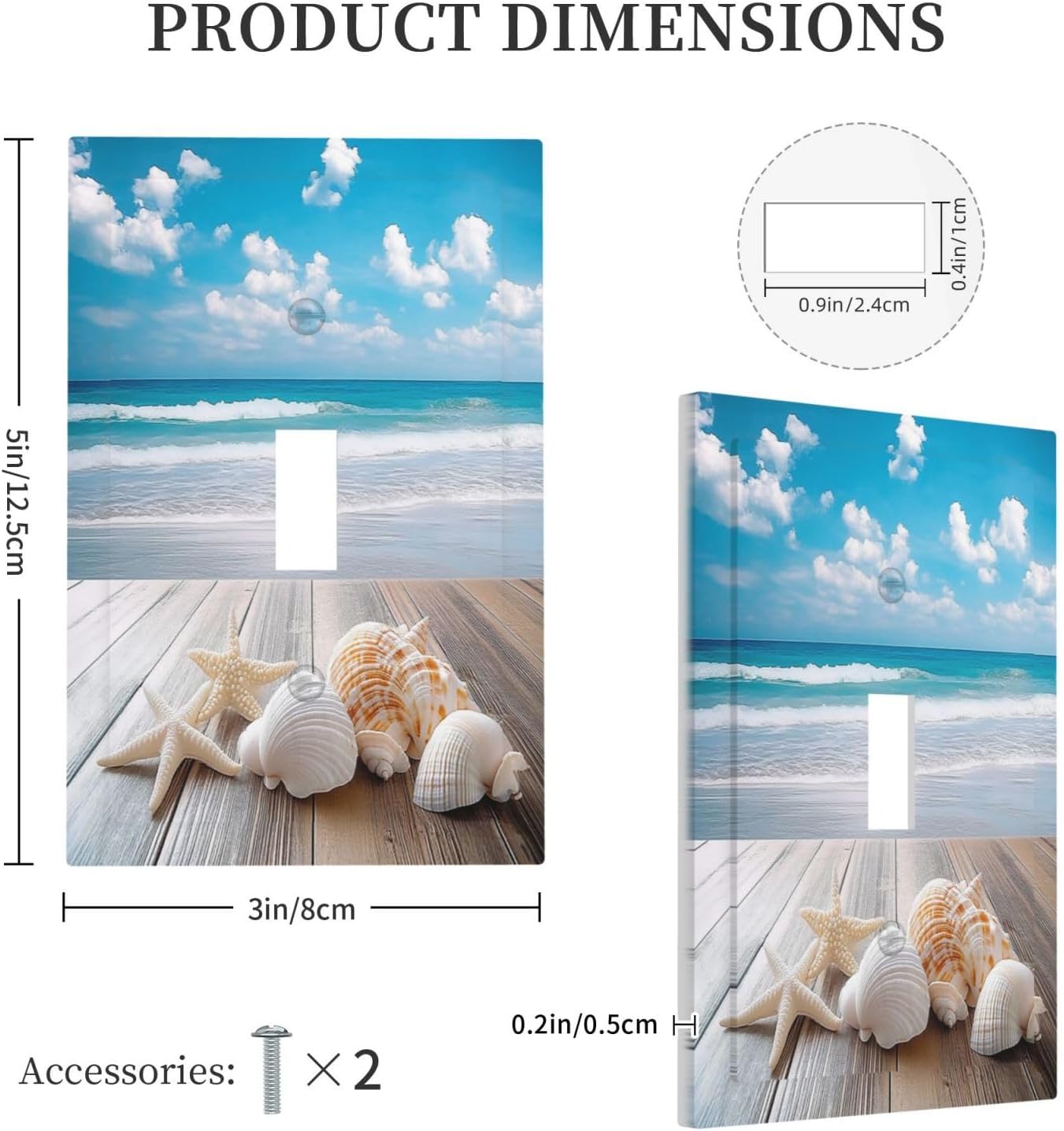 Decorative Light Switch Cover Beach Waves Brown Wood Starfish Shells 1 Gang Single Toggle Device Electrical Faceplate Switchplates Decorator Outlet Wall Plate For Bathroom Living Room