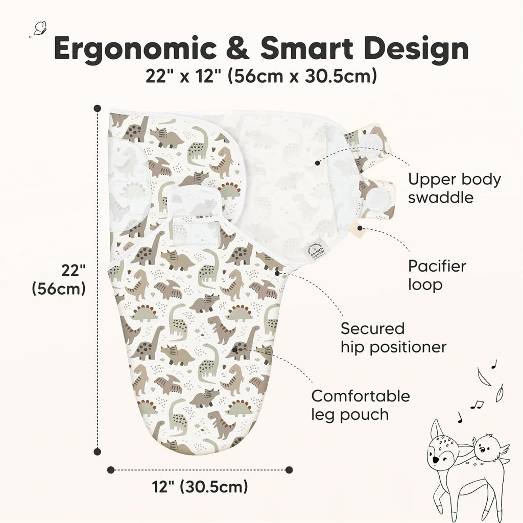 3-Pack Organic Baby Swaddle Sleep Sacks - Swaddles for Newborns, Infant 0-3 Months, Baby Girls, Boys, Soft & Snug Newborn Sleep Sack, Nursery Swaddling Blankets (Dino Ridge)