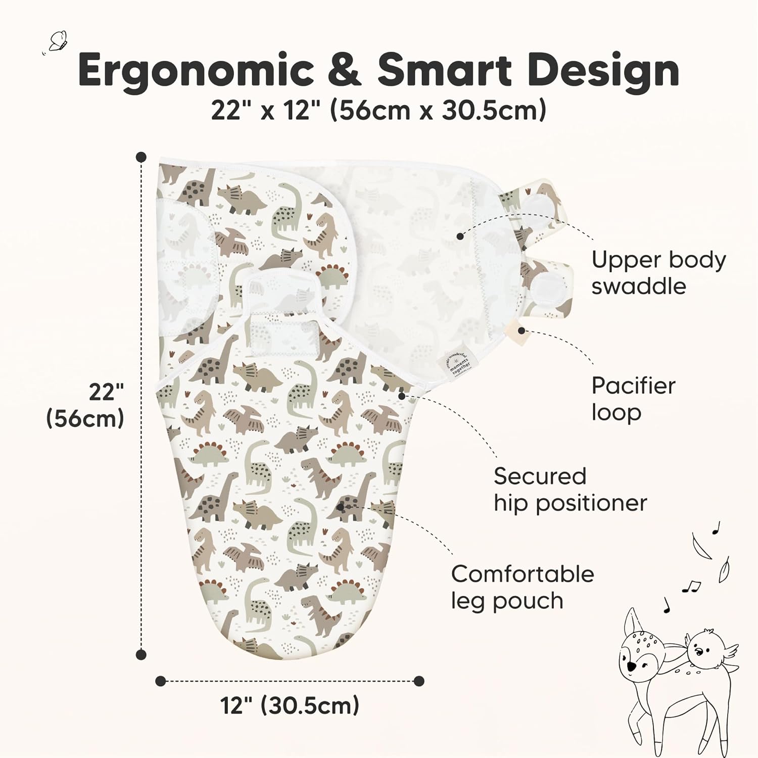 3-Pack Organic Baby Swaddle Sleep Sacks - Swaddles for Newborns, Infant 0-3 Months, Baby Girls, Boys, Soft & Snug Newborn Sleep Sack, Nursery Swaddling Blankets (Dino Ridge)