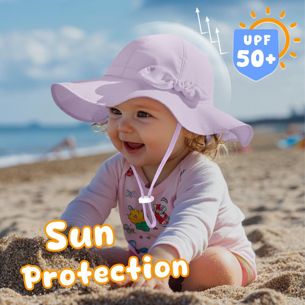 Baby Sun Hat Toddler Girl Beach Hat Adjustable Outdoor Summer Hat UPF 50+ Sun Protection Wide Brim Infant Kids