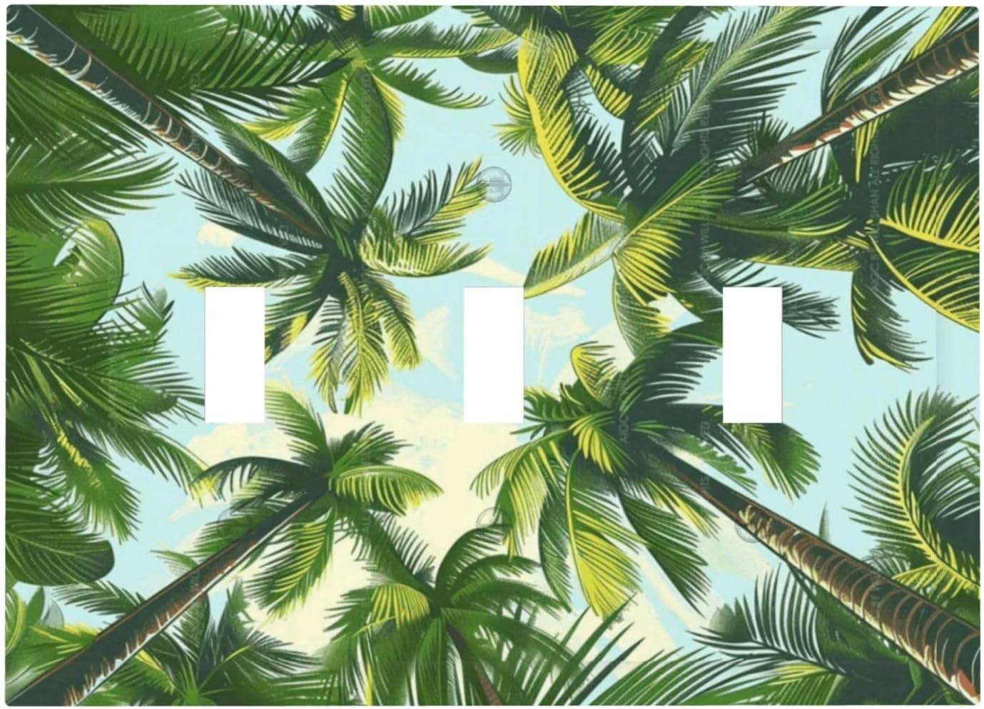 Summer Sky Coconut Palms Trees Green Plants Leaf Decorative Switch Plates 3 Gang Wall Plate Triple Toggle Light Switch Cover Faceplate Electrical Wall Panels for Bed Room Living Room Decor