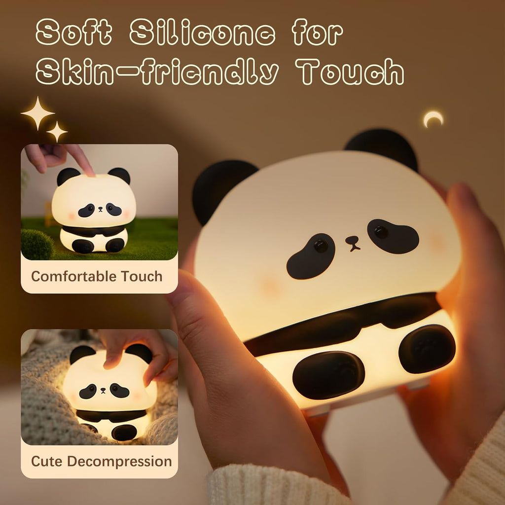 Cute Panda Night Light, LED Squishy Novelty Animal Night Lamp, Food Grade Silicone 3 Level Dimmable Breastfeeding Nursery Nightlight for Room Decor, Cute Gifts Stuff for Boys Girls Baby Children