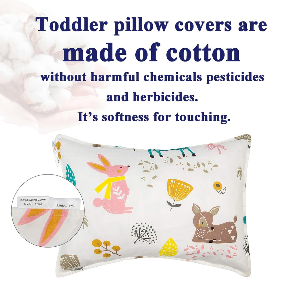 ALVABABY Toddler Pillowcases 2 Pack Organic Cotton Kids Pillow Cover Fit 13"x 18" or 12"x16" Envelope for Girl Boy Sleepy Travel