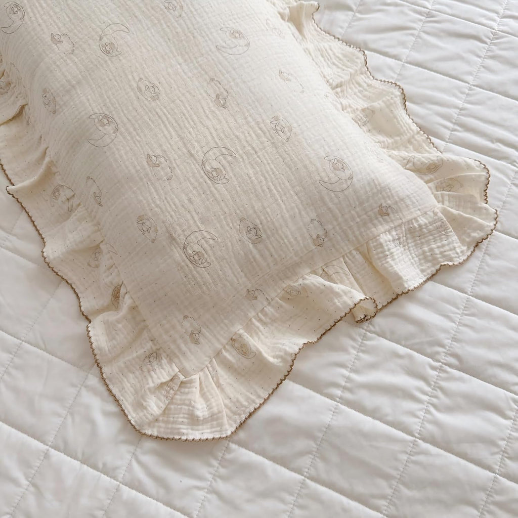 BuLuTu Muslin Toddler Pillow Case, 14"x20", Envelope Closure, 100% Cotton, Girls Boys Pillow Cover, Cute Sheep Pattern Kids Pillowcase Fit for Pillows 12"x16"/13"x18"/14"x19", 1 Pack