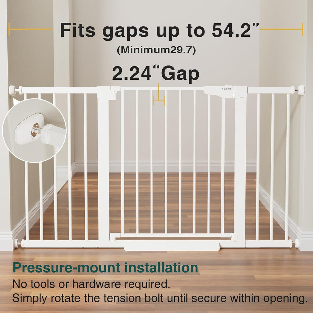 Cumbor 2 Pack 29.7-54.2" Baby Gate for Stairs, Mom's Choice Awards Winner-Auto Close Dog Gate for Doorways, Easy Install Pressure Mounted Pet Gate Indoor, Wide Safety Gate for Dog, White