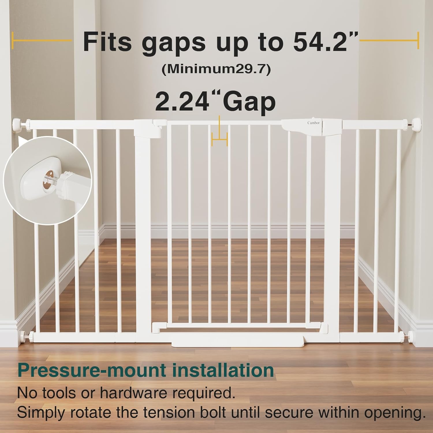 Cumbor 2 Pack 29.7-54.2" Baby Gate for Stairs, Mom's Choice Awards Winner-Auto Close Dog Gate for Doorways, Easy Install Pressure Mounted Pet Gate Indoor, Wide Safety Gate for Dog, White