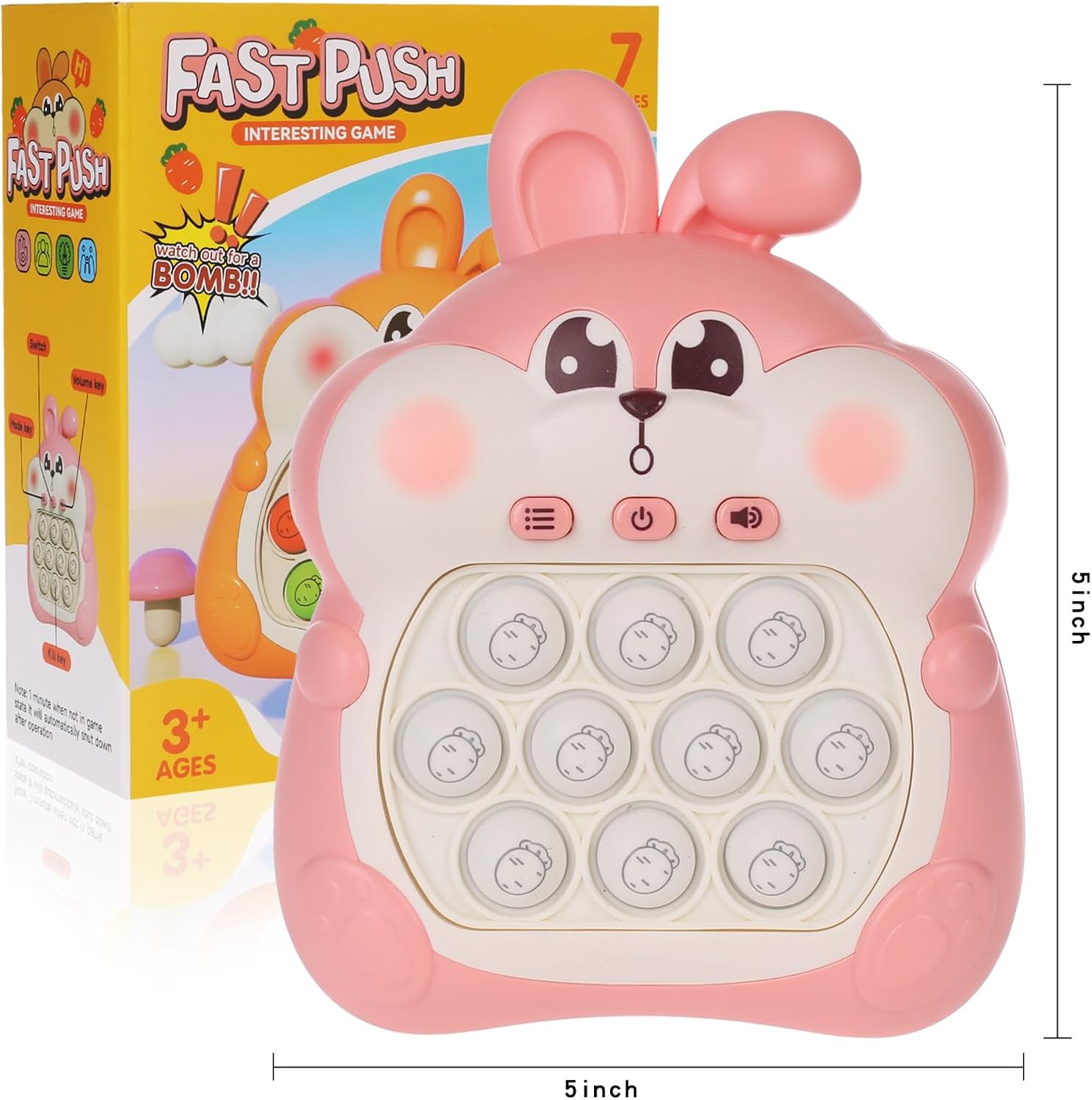 Fast Push Game Pop Fidget Toys for Kids, Fast Push Bubble Game, Quick Push Pop Game for Boys & Girls Age 3-12, Handheld Puzzle Game Sensory Toys Relaxation and Decompression (Pink Bunny)