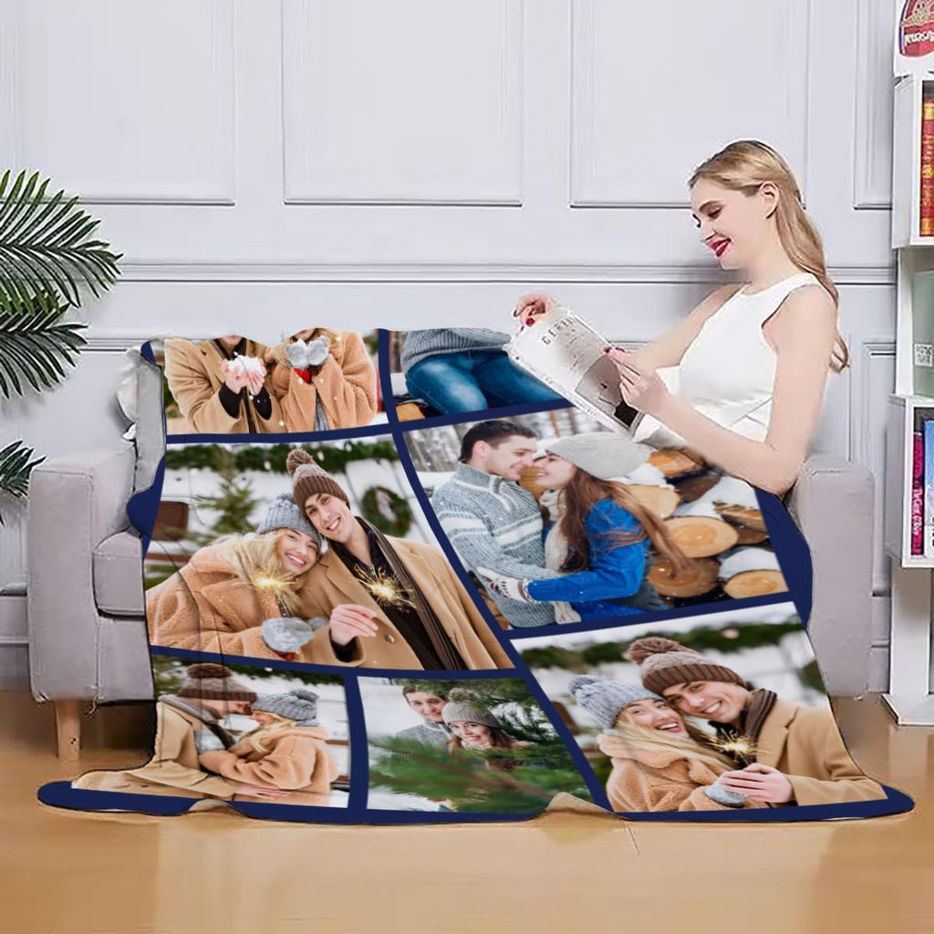 Ships Next Day, Couple Gifts Custom Blanket with Photos, Personalized Flannel Throw Blankets Gifts for Boyfriend Girlfriend Customized Blanket for Wife