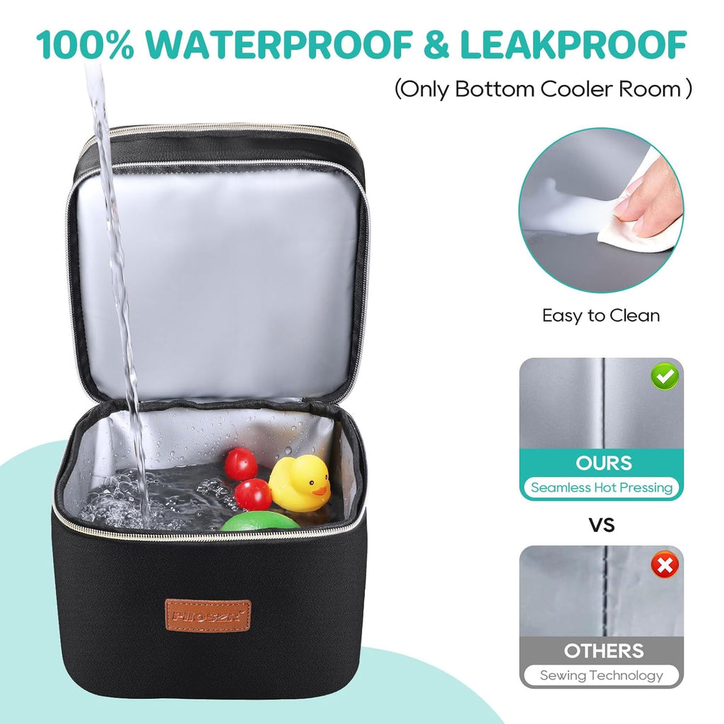 PIIOSER Breast Milk Storage Cooler Bag with Ice Pack, Fits 4 Baby Bottles Up to 5 Ounce, Small Insulated Breastmilk Cooler Travel Bag with Handle Buckle for Nursing & Working Mom Daycare (Black-XS)