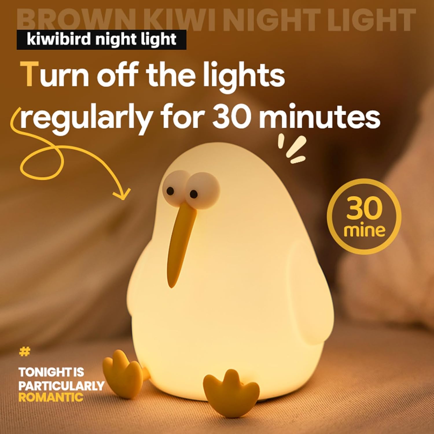 Cute Baby Night Light for Kids,Squishy Kiwibird Bedside Lamp for Night Stands,Rechargeable Dimmable Silicone Nursery Toddler Animal Nightlight,Fun Decor for Children Bedroom,Children's Day Gift