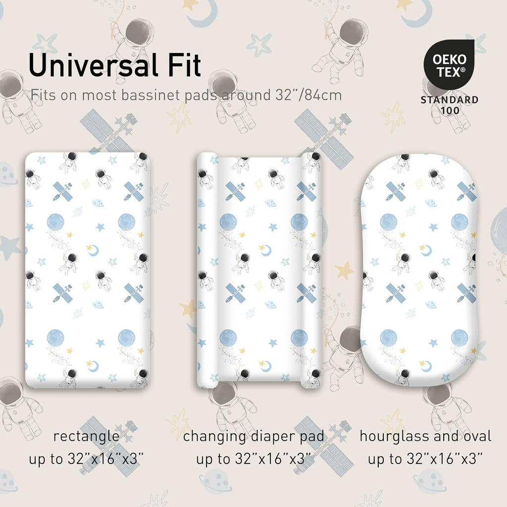 Gllquen Baby Bassinet Sheets 4 Pack, Breathable Cozy Fitted Mattress Sheet, Elastic Travel Crib Fashionable Pattern, Standard Cradle Safe Sheets for Baby Boys Girls 32"x16"(Astronaut)